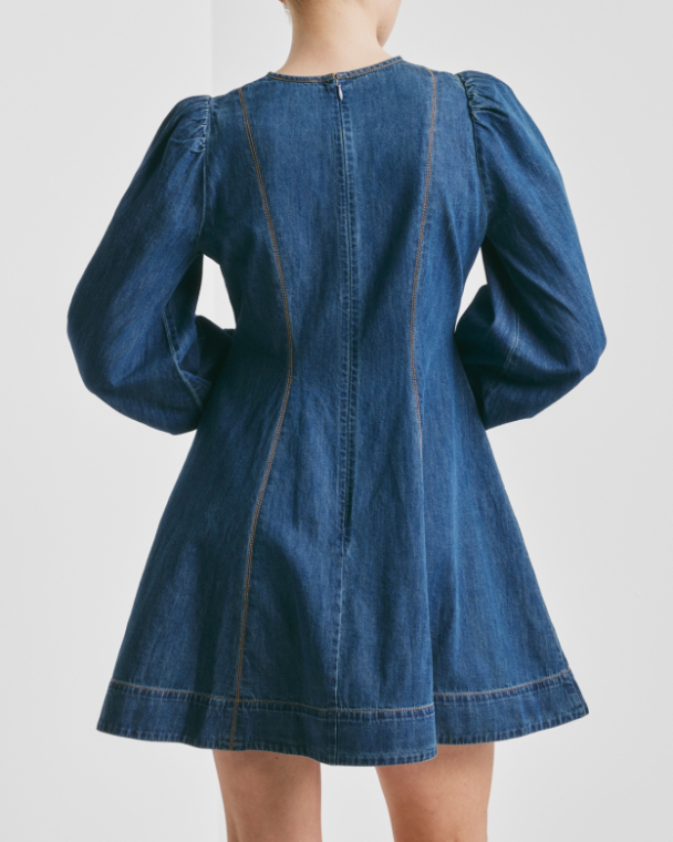 Denim Fitted Dress - French Blue - Image 2
