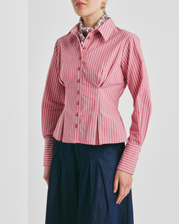 Poplin Fitted Shirt - White Stripes - Image 1