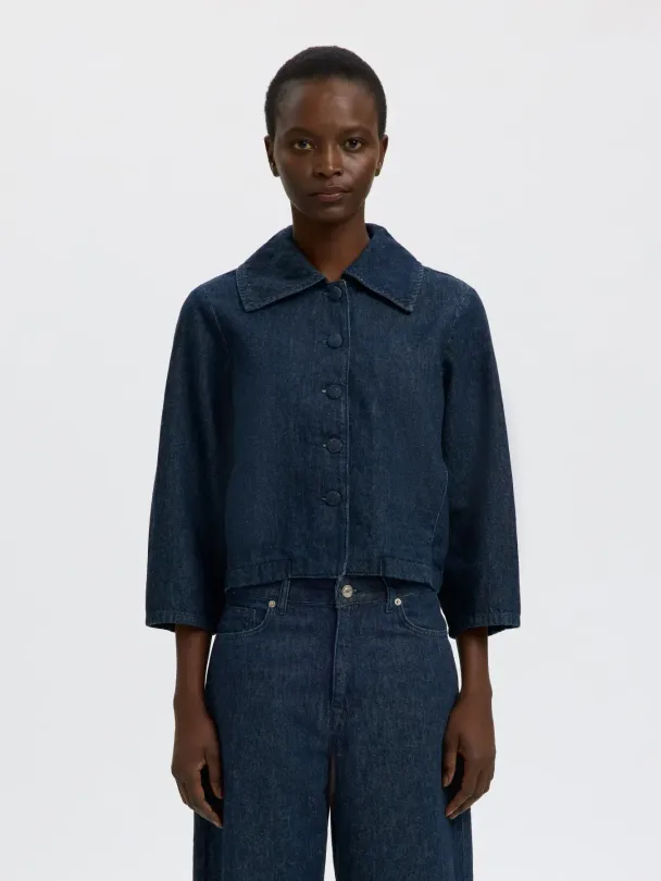 Relaxed Hanny 3/4 Denim Jacket - Dark Blue Denim - Image 2