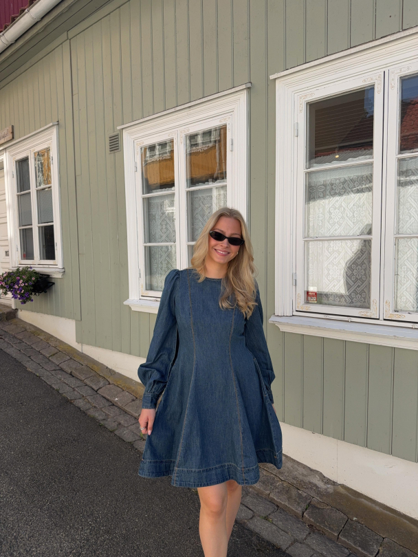 Denim Fitted Dress - French Blue - Image 8