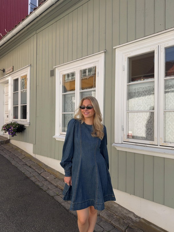 Denim Fitted Dress - French Blue - Image 6