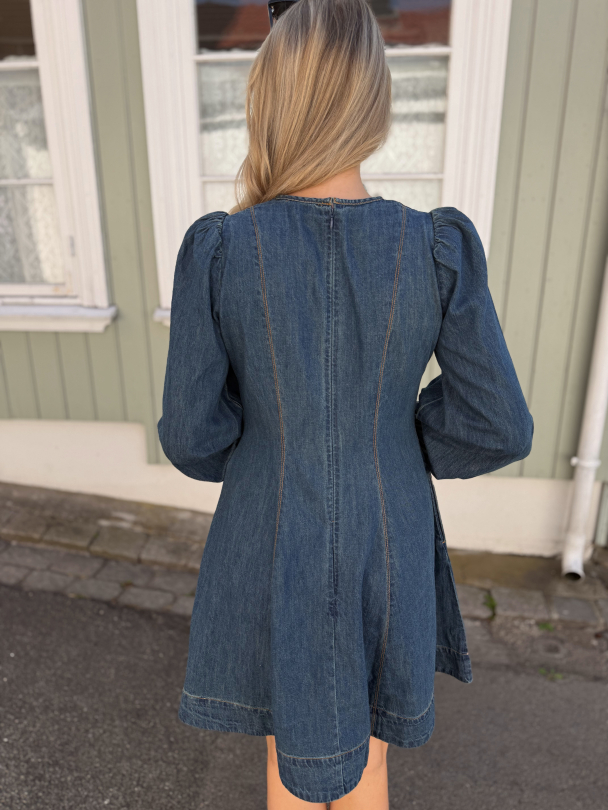 Denim Fitted Dress - French Blue - Image 4