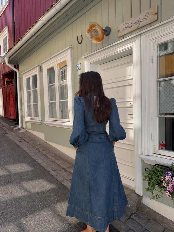 Denim Button Down Dress - French Blue - Image 6