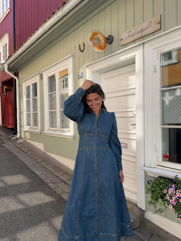 Denim Button Down Dress - French Blue - Image 5