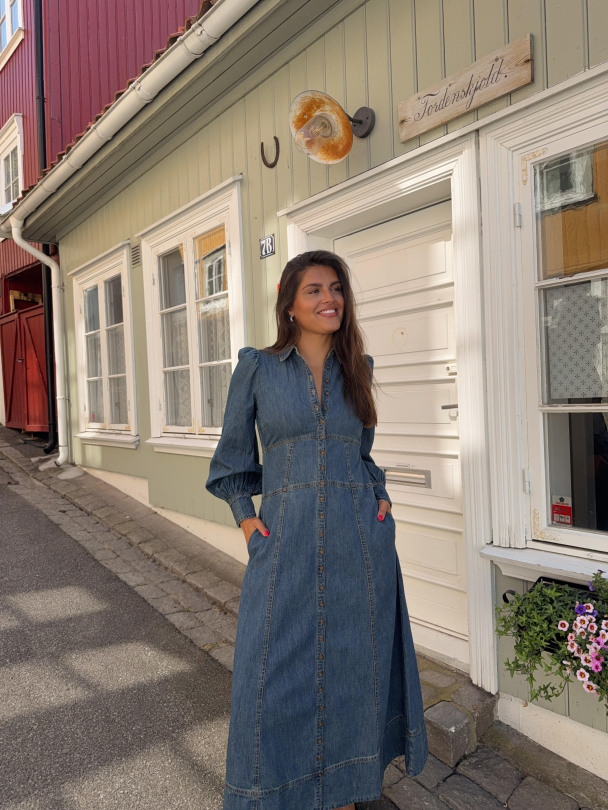 Denim Button Down Dress - French Blue - Image 4