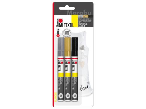 Marabu Textil Glitter Tekstiltusj Sett 3 ass.