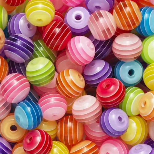 Stripete perler, fargerike stripeperler med sjikt, ca. 50 stk. med diameter 10 mm