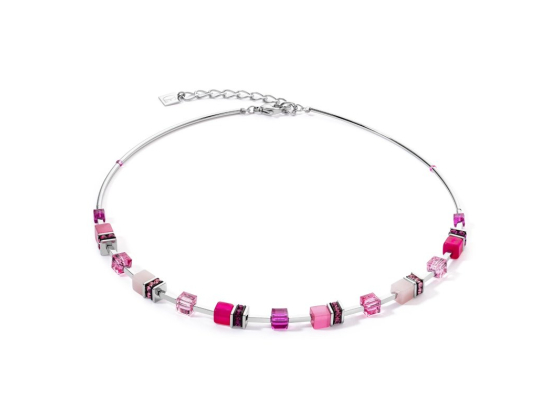 GEOCUBE Necklace Iconic Lite Silver Tone Pink Multi Stone