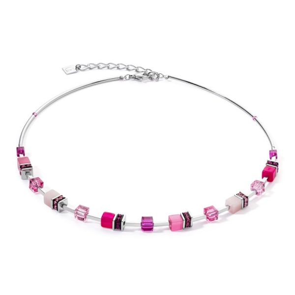 GEOCUBE Necklace Iconic Lite Silver Tone Pink Multi Stone