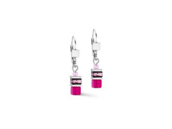 GeoCUBE Earrings Iconic Lite Silver Tone Pink Multi Stone