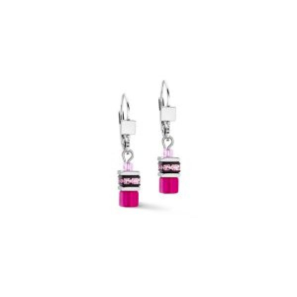 GeoCUBE Earrings Iconic Lite Silver Tone Pink Multi Stone