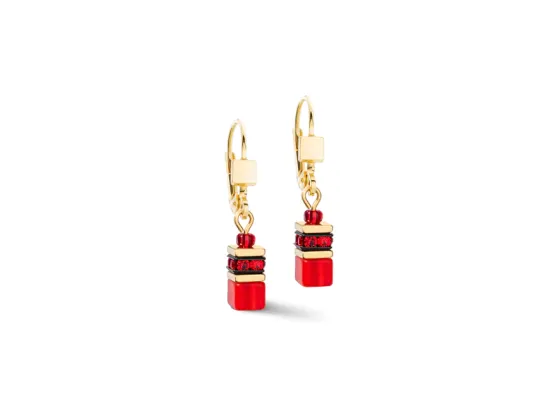 GeoCUBE Earrings Iconic Lite Silver Tone Red Multi Stone