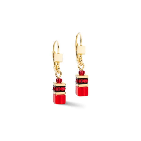 GeoCUBE Earrings Iconic Lite Silver Tone Red Multi Stone