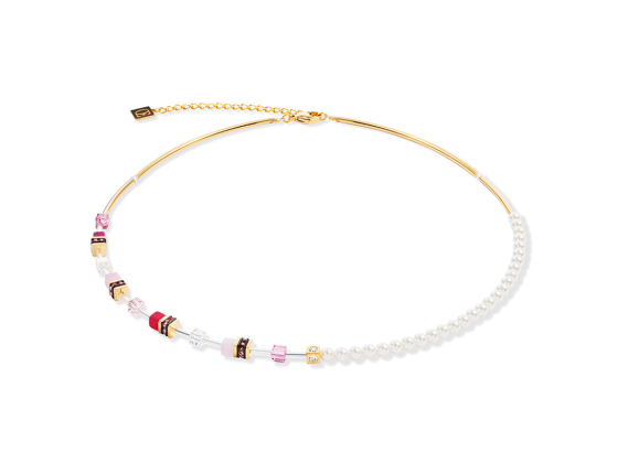 GEOCUBE Necklace Mini Fusion Pearls Gold & Rosa
