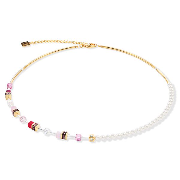GEOCUBE Necklace Mini Fusion Pearls Gold & Rosa