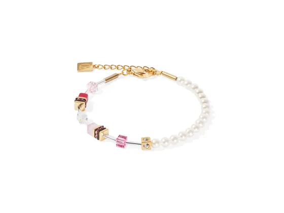 GEOCUBE Bracelet Mini Fusion Pearls Gold & Rosa