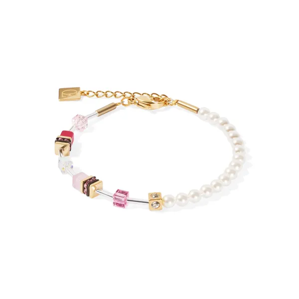 GEOCUBE Bracelet Mini Fusion Pearls Gold & Rosa
