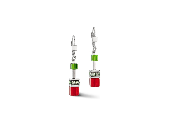 GeoCUBE Earrings Citrus Green & Red