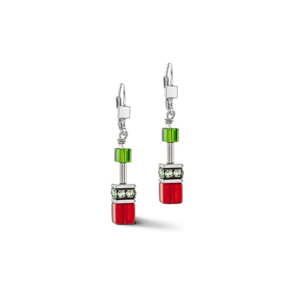GeoCUBE Earrings Citrus Green & Red