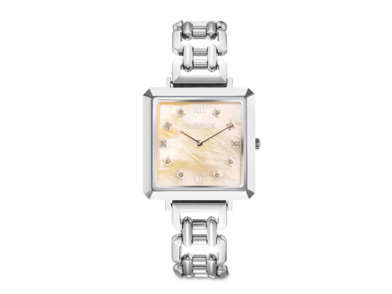 Silver Statement Watch Iconic Cube Apricot Moments 