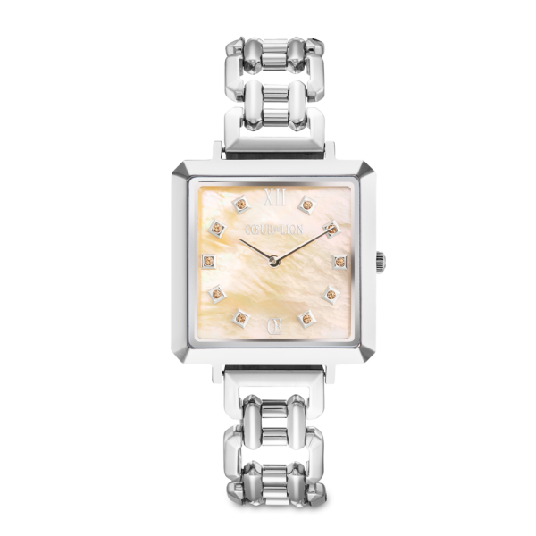 Silver Statement Watch Iconic Cube Apricot Moments 