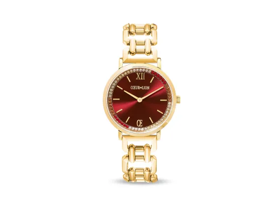 Round Statement Gold Watch Sparkling Festive Red 