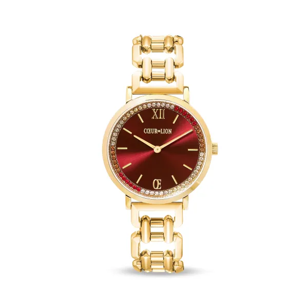 Round Statement Gold Watch Sparkling Festive Red 