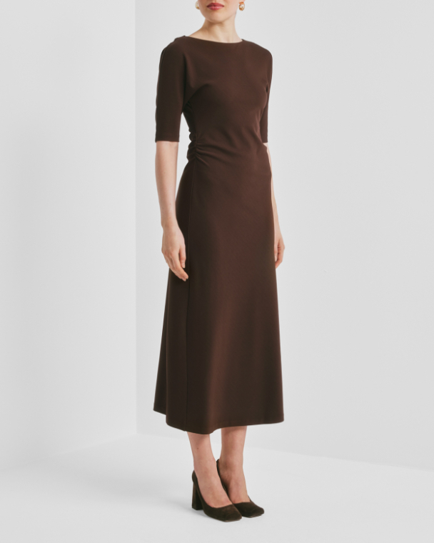 Jersey Fitted Dress - Brown - Image 3