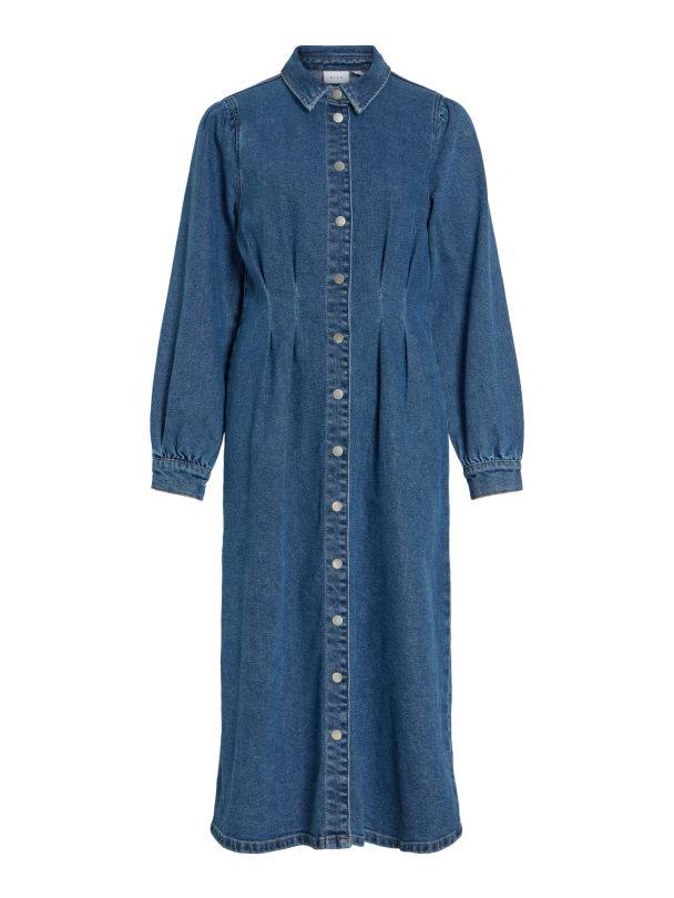 VISOL L/S PLEAT MIDI DENIM DRESS MBD/LN - Image 1