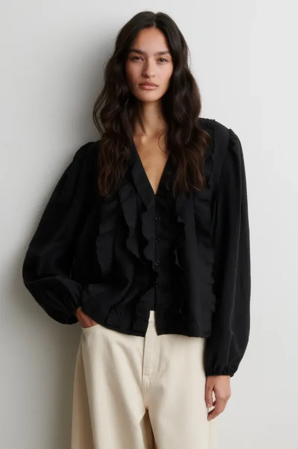 Rayna Frill Blouse - Black - Image 2