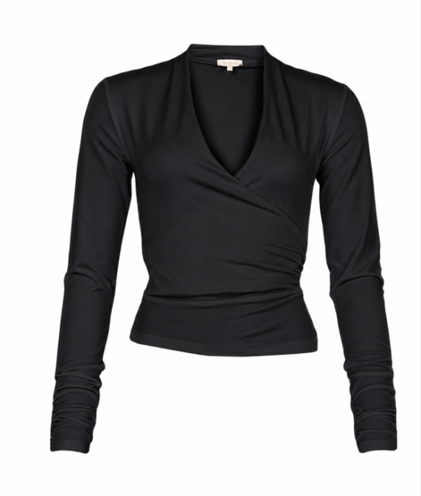 Jersey V-neck Top - Black