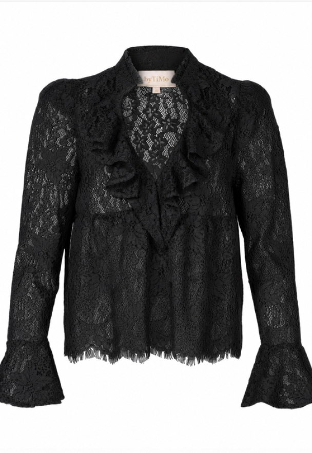 Lace Ruffle Blouse - Black
