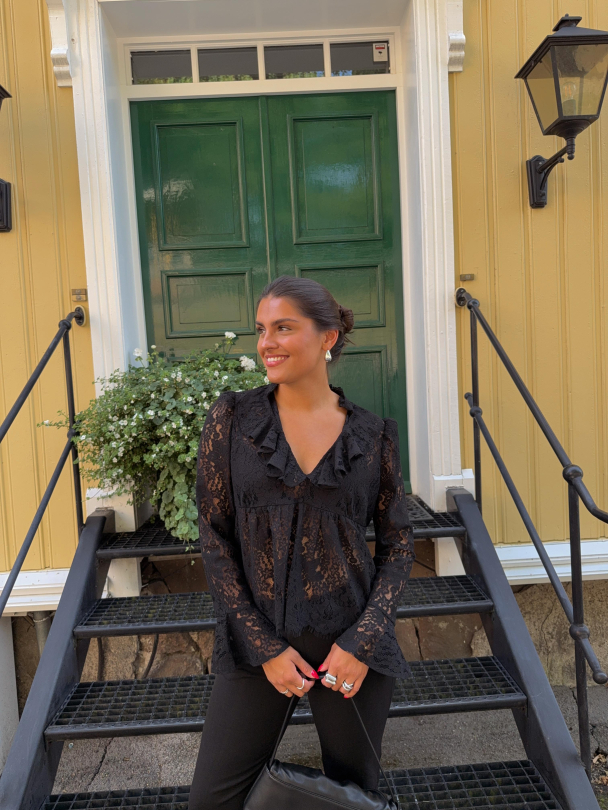 Lace Ruffle Blouse - Black - Image 3