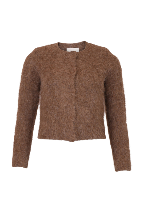 Hairy Knit Jacket - Brown - Image 1