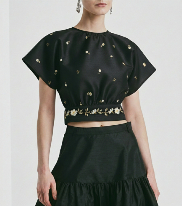 Taffeta Tieband Top - Midnight Blossom