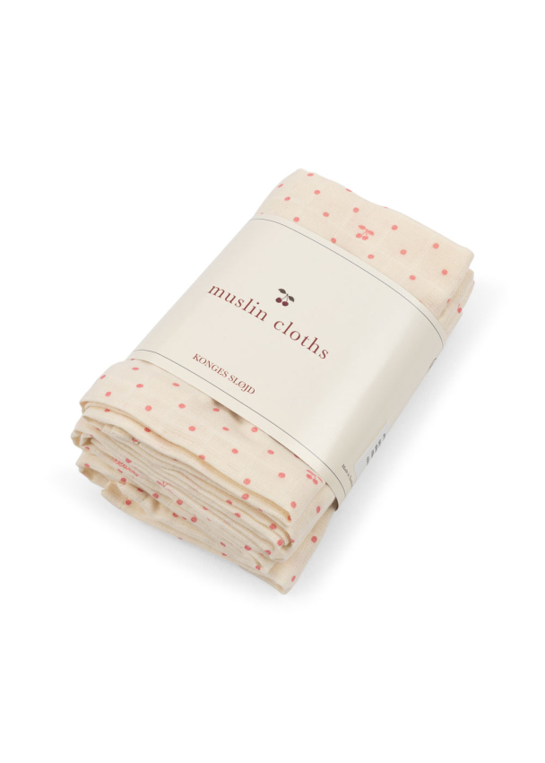 Muslin Cloths 3-pk - Cherry Dot - Image 1