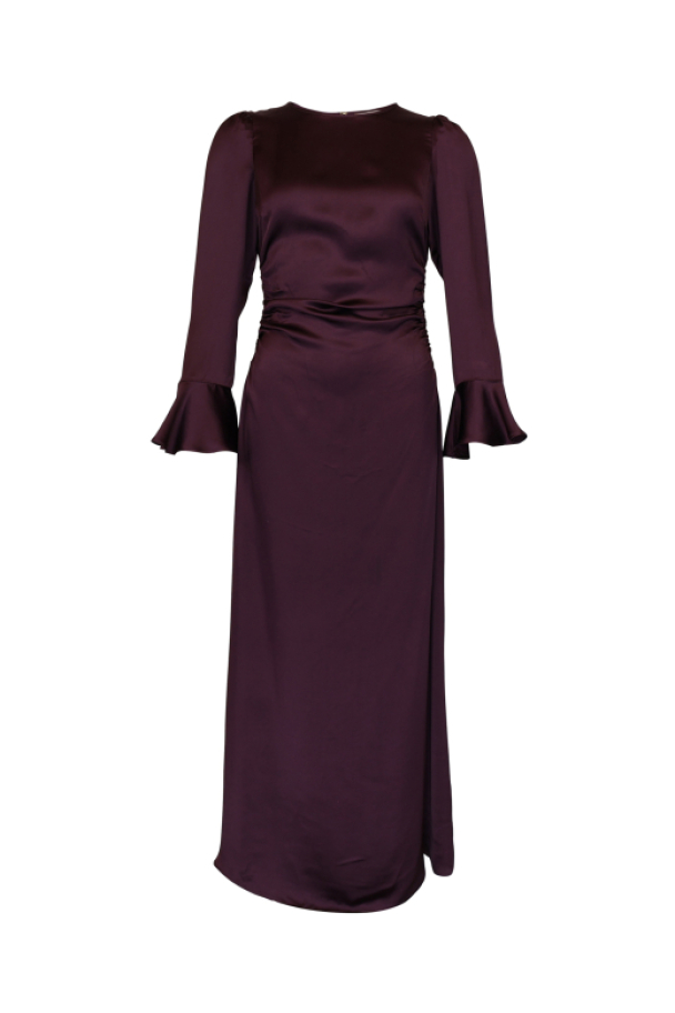 Satin Rouching Dress - Burgundy  - Image 1