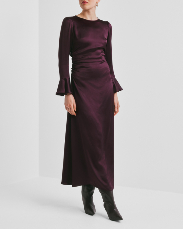 Satin Rouching Dress - Burgundy  - Image 2