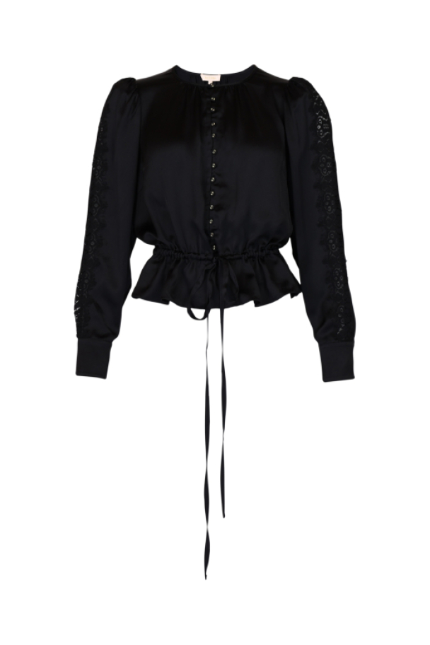 Satin Tie Blouse - Black - Image 1