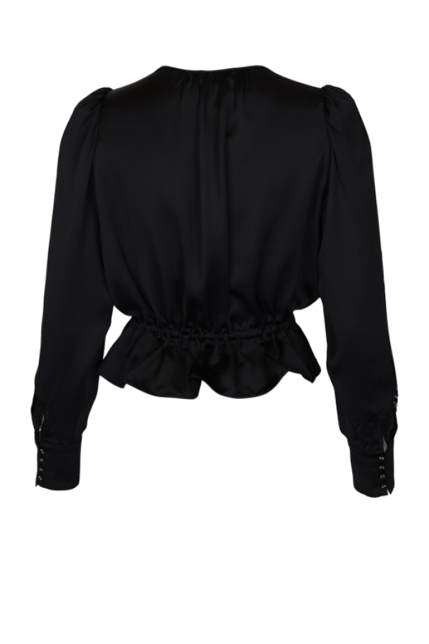 Satin Tie Blouse - Black - Image 2