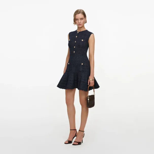 Sleeveless Textured Knit Mini Dress - Navy  - Image 2
