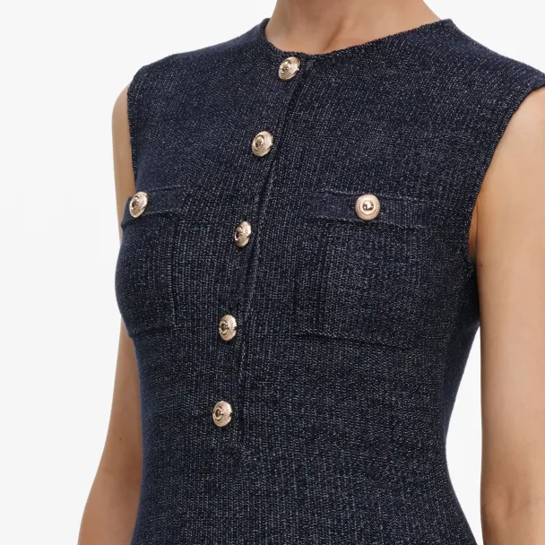 Sleeveless Textured Knit Mini Dress - Navy  - Image 3