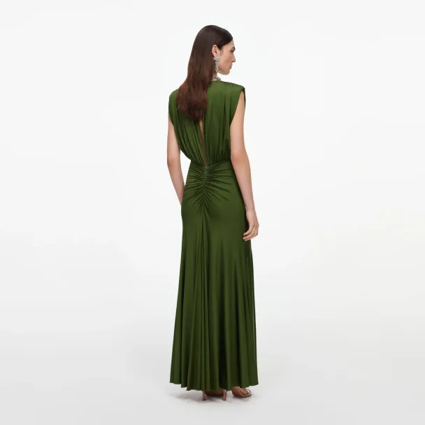 Jersey Gathered Maxi Dress - Olive Green  - Image 2