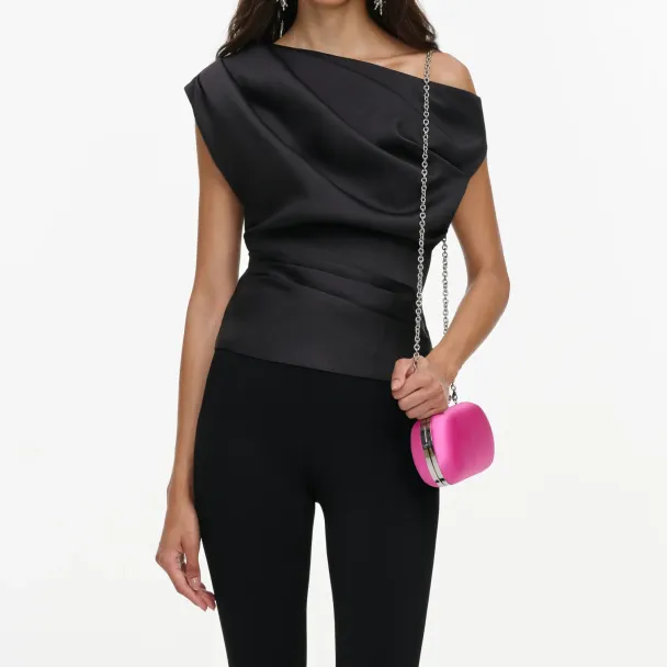 Taffeta Draped Top - Black  - Image 1
