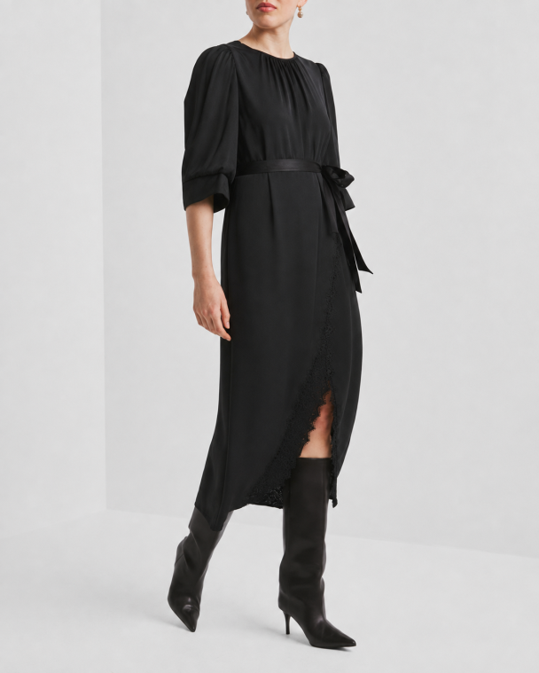 Satin Tieband Dress - Black