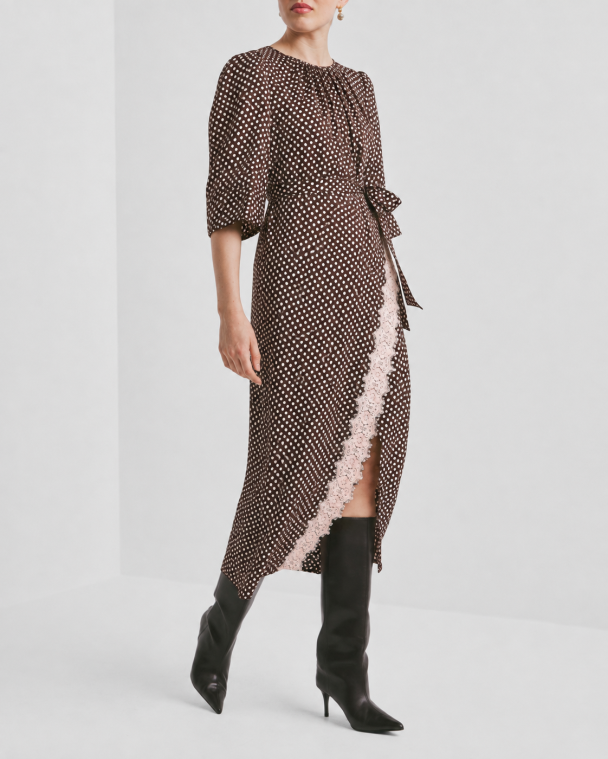 Satin Tieband Dress - Blush Dots