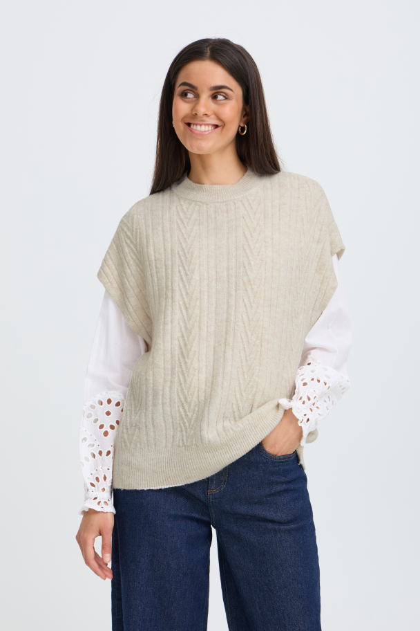 FRfia Strikket Vest Sand - Image 1
