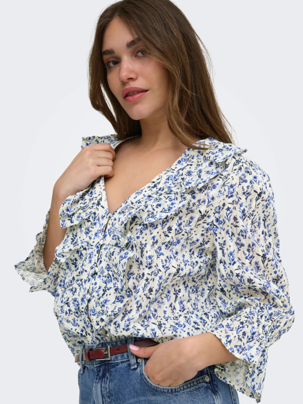 ONLCORALIE 3/4 FRILL TOP WVN EX - Image 2