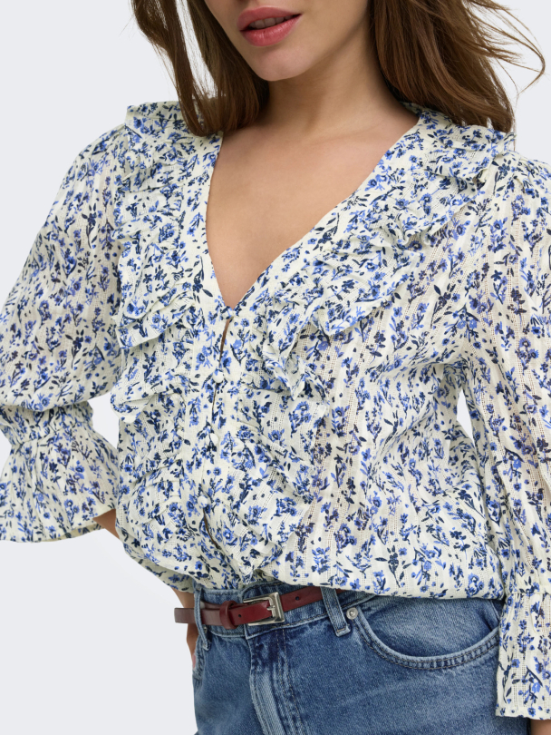 ONLCORALIE 3/4 FRILL TOP WVN EX - Image 4