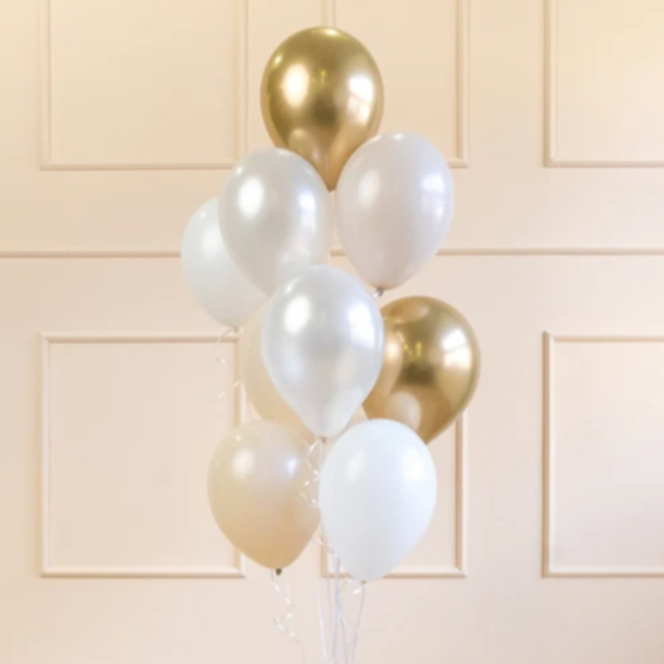 Ballonger Hvit og gull mix 27-30cm 10pk - Image 2